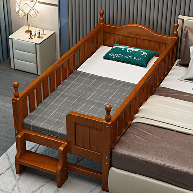 定制實木兒童床帶護欄加寬邊床男孩單人床寶寶嬰兒床小床拼接大床