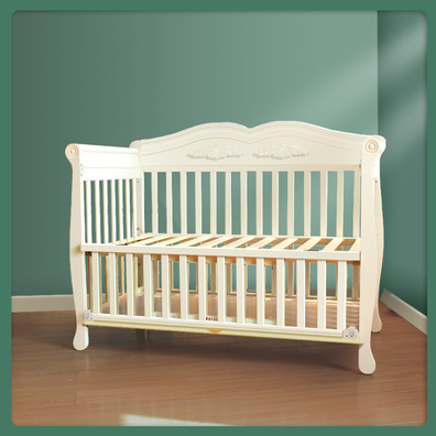 寶利源嬰兒床拼接大床實木多功能(néng)新生兒bb床寶寶床白色歐式